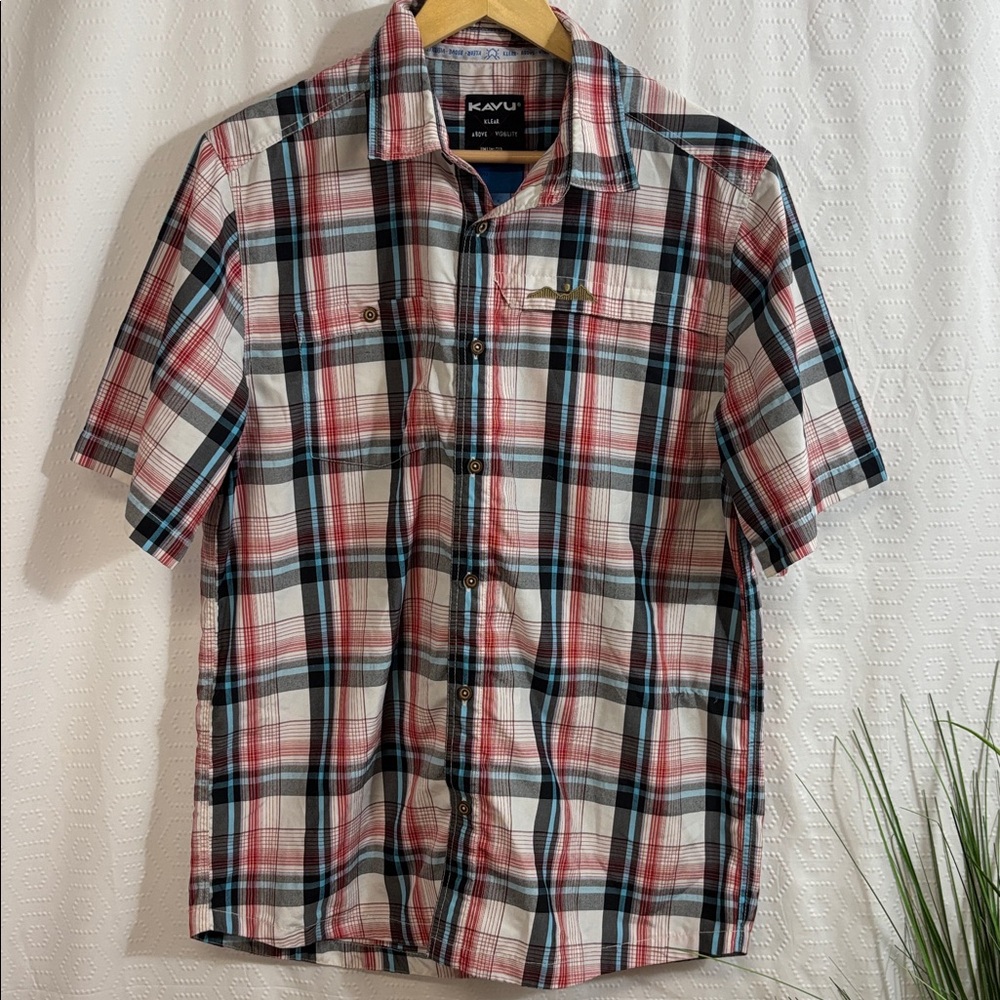 Kavu Mens Medium Button Down Up Short Sleeve Plaid